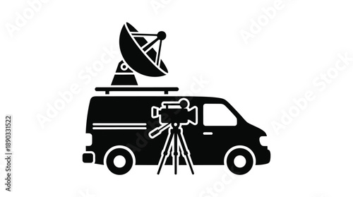 Satellite van with broadcasting equipment a striking black silhouette