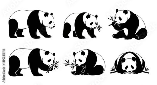 Collection of black panda silhouettes in various poses,