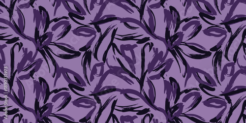 A pattern of dark purple leaves on a lighter purple background, viewed from directly above, showcasing a repeating design of flora