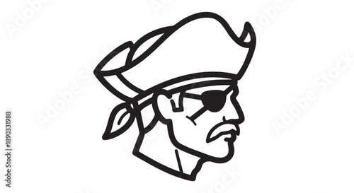A pirate's profile illustration with a bandana and eye patch, vector graphics