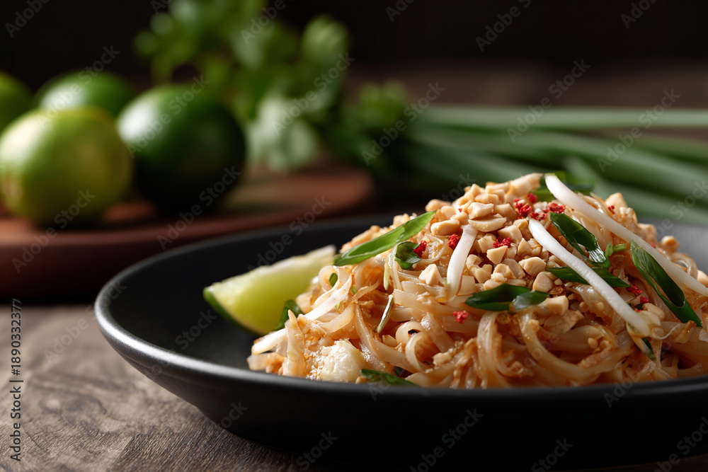 Fototapeta premium A mouth-watering plate of Thai pad thai.