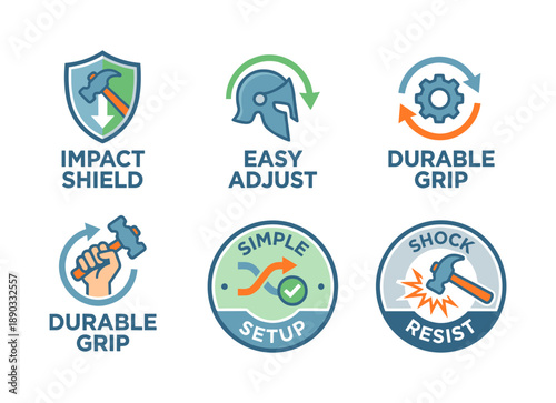Product feature icons illustrating durability and protection concepts