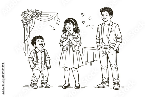 Hispanic family at wedding ceremony, character vector illustration