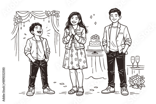 Hispanic family enjoying wedding party, character vector illustration