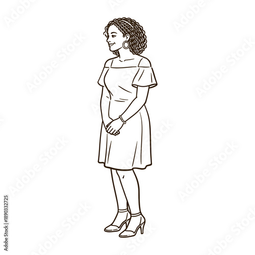 African American woman guest in dress, character vector illustration