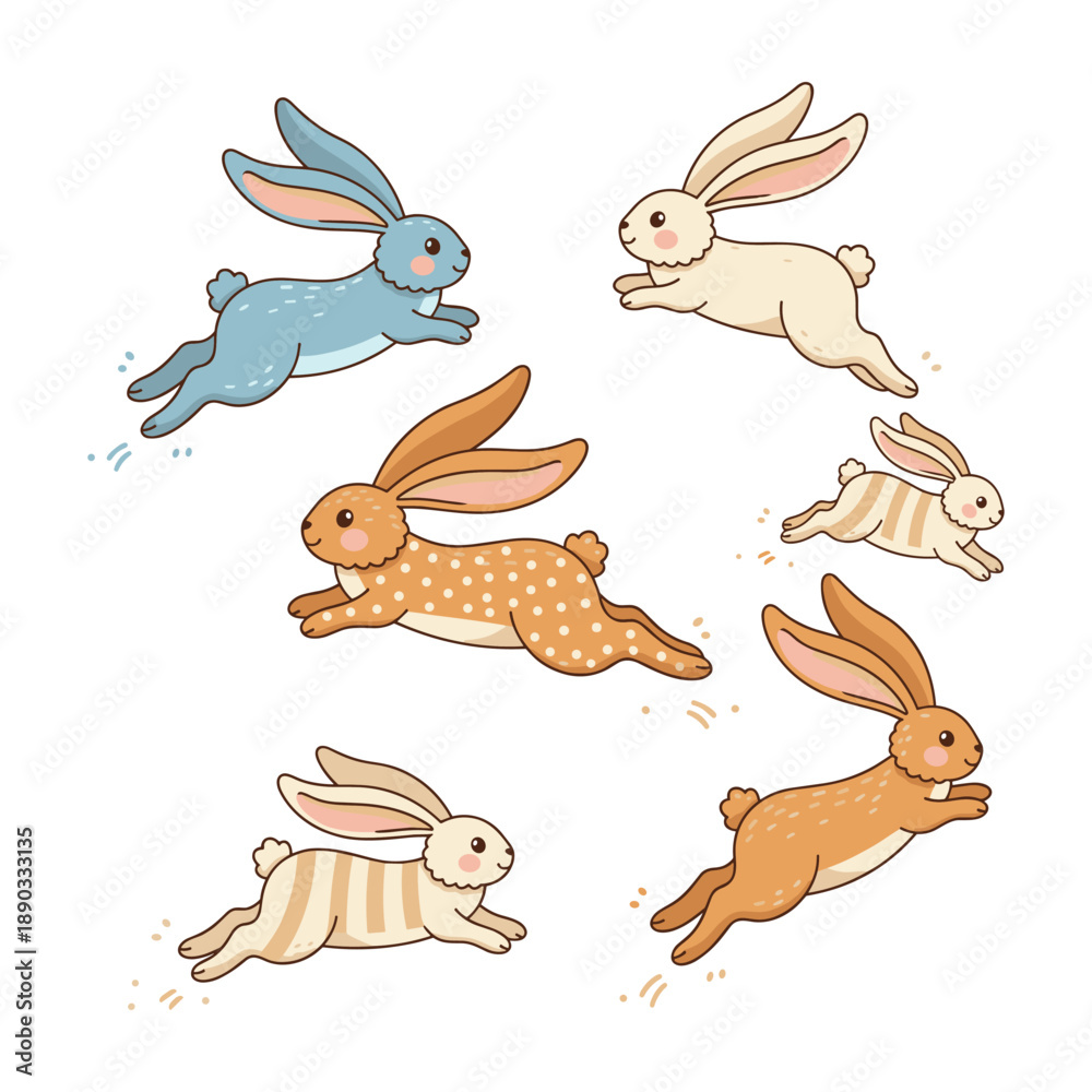 Fototapeta premium Cute cartoon rabbits hopping pattern for Easter design