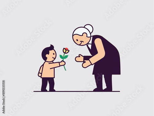 Grandmother Receiving Rose from Grandchild.