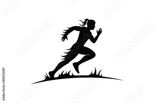 Active woman jogging silhouette for health and wellness design