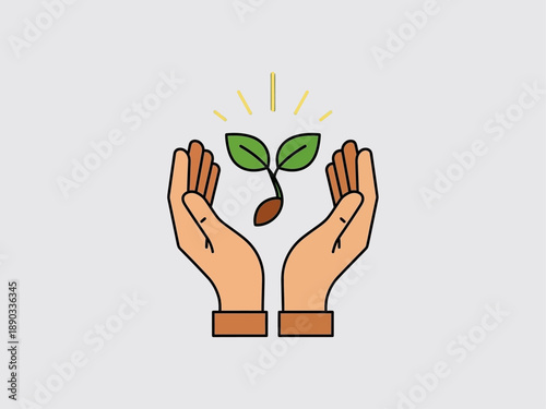 Hands Holding Small Green Plant.