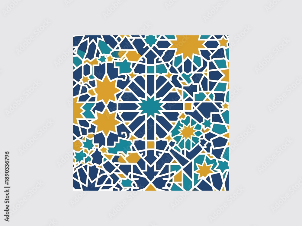 Fototapeta premium Vibrant Geometric Mosaic Pattern with Floral Motifs.