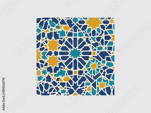 Vibrant Geometric Mosaic Pattern with Floral Motifs.