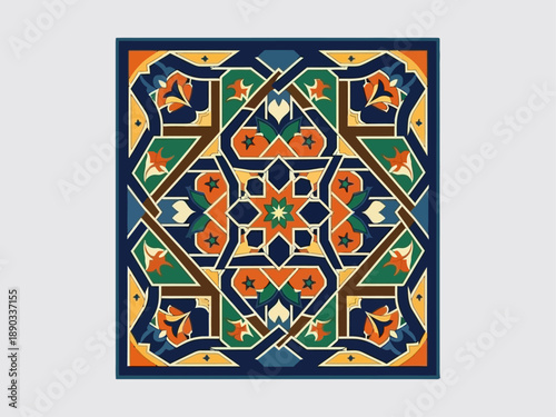 Vibrant Geometric Patterned Square Tile Design.