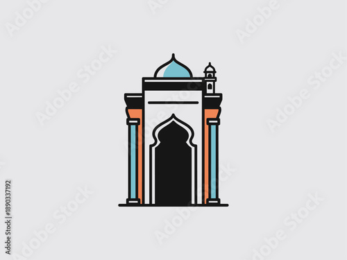 Simple Mosque Entrance with Dome and Columns.