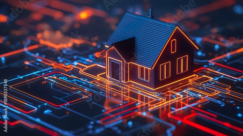 Artistic rendering of data flow from a smart thermostat to a smart grid