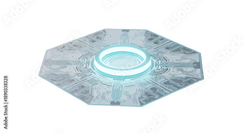 Futuristic 3D Tech Portal Ring - Abstract Glowing Blue Circuitry Background for Cyber Security and Data Science