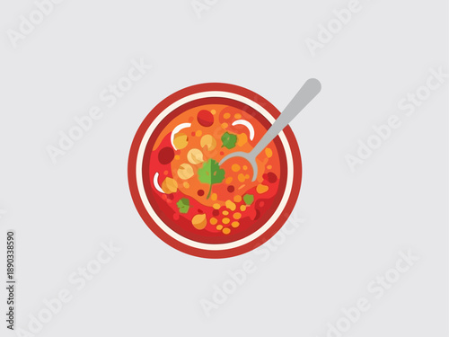 Bowl of Tomato Soup with Vegetables.