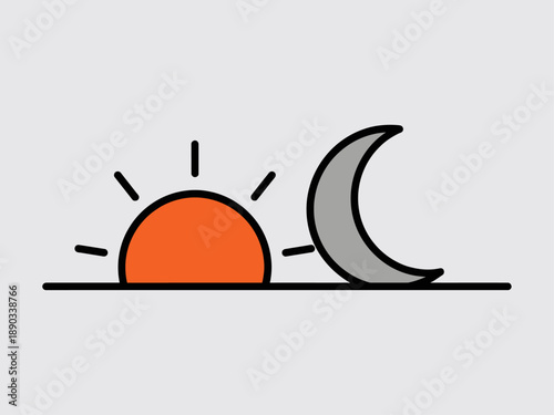 Simple Illustration of Sun and Crescent Moon.