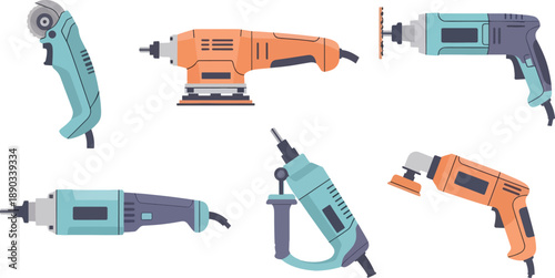 hand tool set with drills and saws