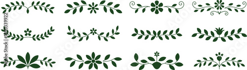 Collection of delicate green floral and leaf branch designs perfect for borders on transparent background high-quality professional detailed modern elegant