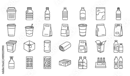 Plastic package outline icon collection for industry and manufacturing