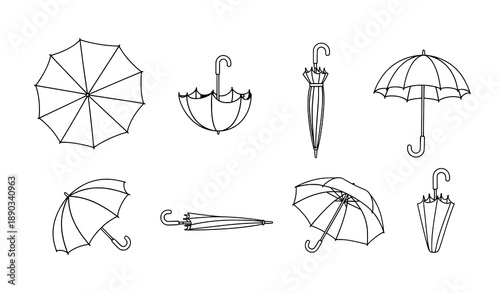 Muted Color Umbrella Icons Open and Closed Vector Set