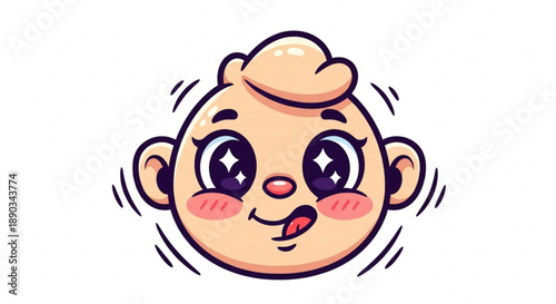 A cute cartoon baby face with rosy cheeks and a surprised expression