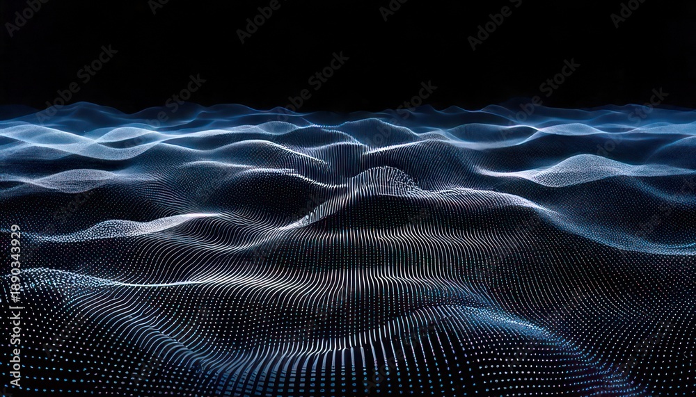 Naklejka premium Abstract Digital Landscape with Wavy Lines and Dark Background.