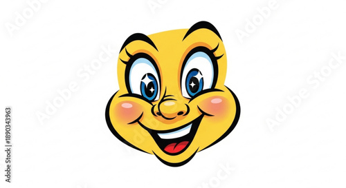 A cheerful cartoon face with rosy cheeks and a wide smile
