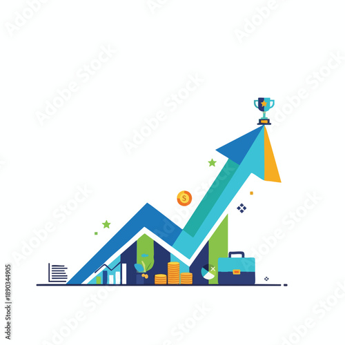 Growing Business Success Graph with Trophy