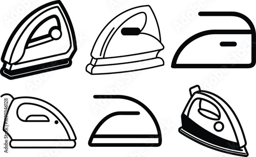 Assortment of clothing irons featuring various designs and angles for garment care and household chores