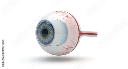 Precision 3D rendering of the human eyeball, illustrating the vital anatomical components responsible for sight and vision clarity, isolated against a pristine background
