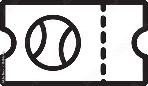 Sports event ticket icon featuring a ball symbol for baseball games and tournaments