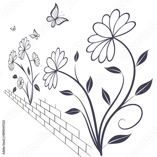 Daisies growing over a brick wall