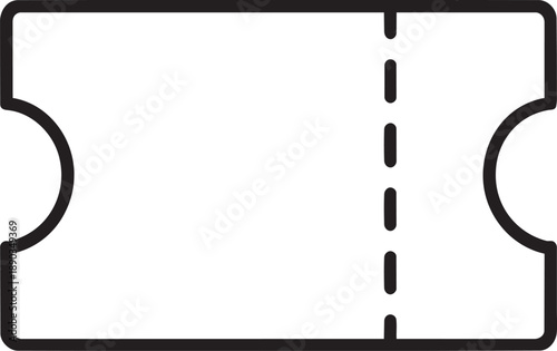 Simple blank ticket icon with perforated line for tear off stubs and event entry
