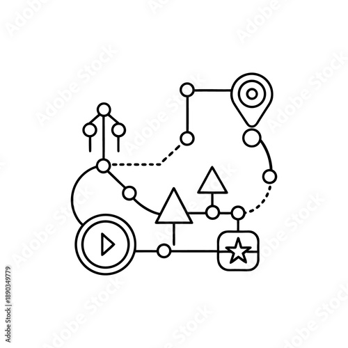 Wallpaper Mural Abstract Process Map Vector Icon - Outline Illustration of Complex Data Flow, Decision Tree Hierarchy, and Step-by-Step Workflow with Nodes, GPS Pin, and Start/End Points. Torontodigital.ca