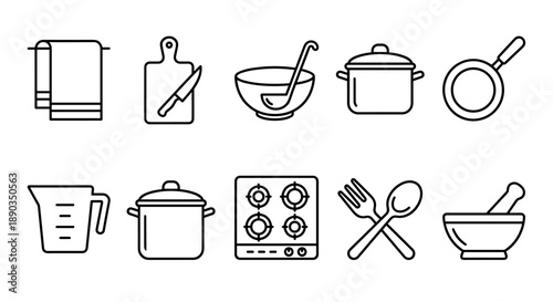 Vector set of 10 kitchen utensil and appliance icons