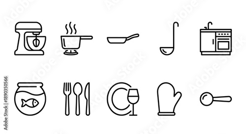 Set of 10 kitchen icons vector