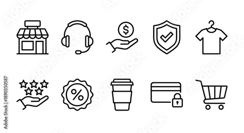 Set of 10 e-commerce and finance icons vector