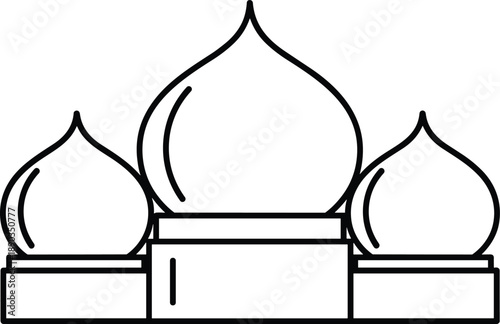 Line drawing of building with onion domes, Russian Orthodox architecture and cultural landmark theme illustration, transparent background graphic