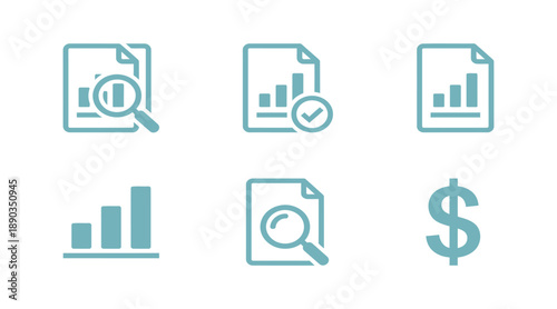 Analysing business data with gear and magnifying glass icon set. Market research, analytic. Business analysis, financial concept