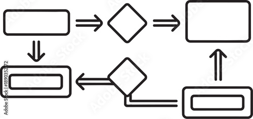 Flowchart diagram illustration with arrows and boxes for business process workflow and strategy planning in office or educational setting