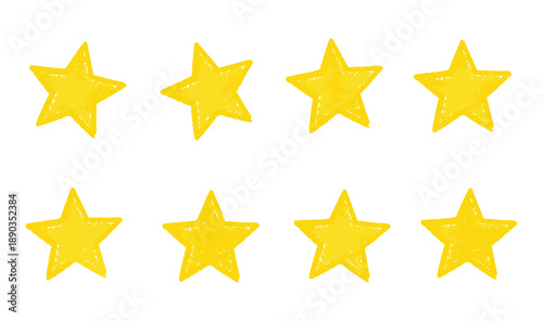 Gold chalk crayon doodle stars set. Shine and sparkle hand drawn drawing collection. Elements for children, packaging, branding, decoration projects