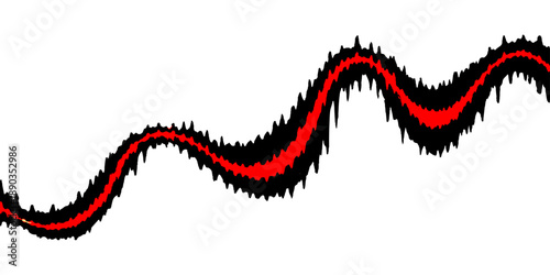 Vector illustration of red and white music notes with headphones featuring an ancient China dragon and fantasy seahorse ornament for a symbolic Asia tattoo design