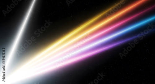 Vibrant ray of light with rainbow colors shining brightly in darkness