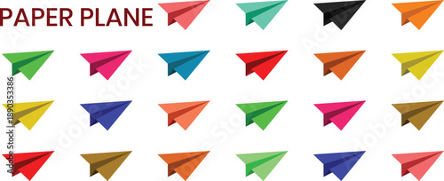 Set of colorful arrows.  Various paper airplane flight in different directions. Hand-drawn,  Simple Paper Airplanes ,  Paper plane route.  Doodle origami traveling. Colorful Folded Paper Planes. 