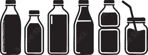 Black Bottles and Jars on White Background