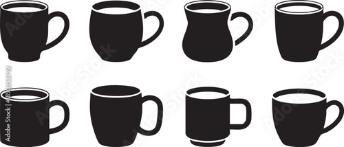 Black Coffee Mugs Isolated on White Background