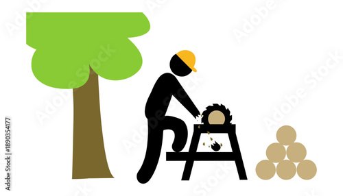 A person in a hard hat cutting wood with a circular saw