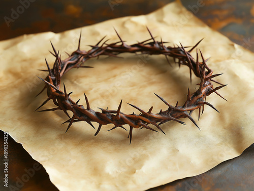 Crown of Thorns Gently Resting on an Aged Parchment Sheet