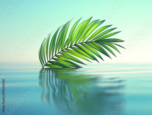 Floating Palm Leaf Reflecting on Serene Water Surface
